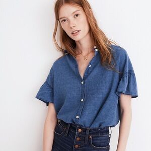 Madewell Central Ruffle-Sleeve Shirt in Indigo